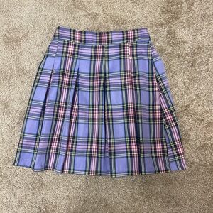 Shein Pleated Purple Mini Skirt Squares High Waist